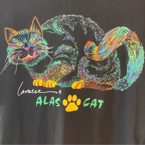 O’Neil XL Black LaraLee Fluorescent Alas Kitty Vintage SingleStitch Rare T-Shirt - Picture 3 of 8